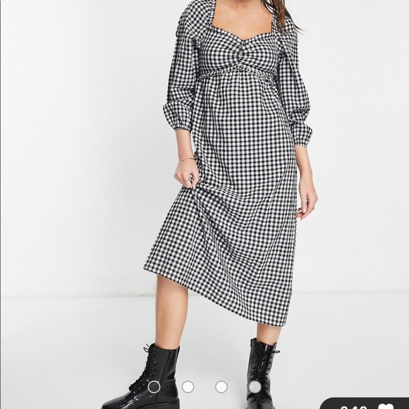 Miss Selfridge ruched bust midi dress in mono gingham - Picture 3 of 3